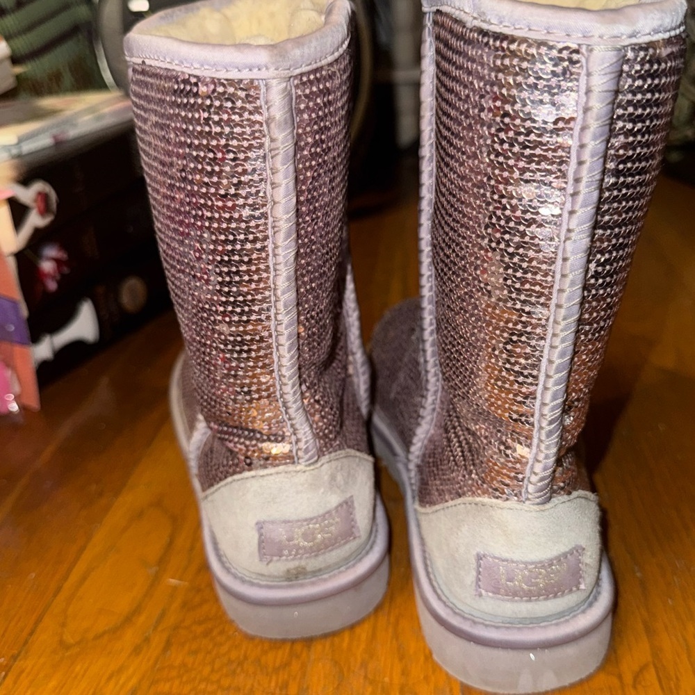 CHAMPAGNE LIGHT LILAC UGG Cream winter fall Boot silver gold fur sequin glitter - Picture 6 of 7